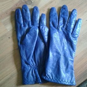 Blue Leather Driving Gloves